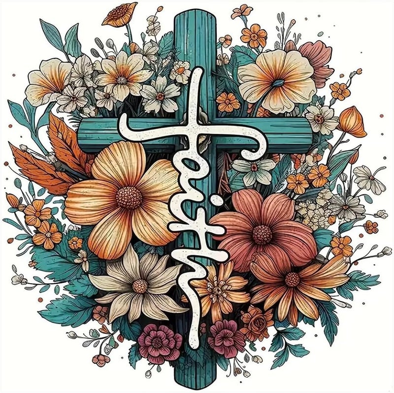 Tiwabb Stamped Cross Stitch Kits for Adults - Cross Flower Embroidery Kits for Beginners Adults,11 CT Patterns Dimensions Counted Cross Stitch Kits for Adults Arts Craft 13.8x13.8 inch ﻿ - Image 1